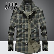jeep吉普长袖衬衫男士春季外穿工装寸衫格子，纯棉衬衣外套男款