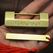 中式仿古锁 刻花铜锁柜门锁插销锁复古锁木门木箱钥匙横开挂锁