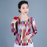 2023春夏季新疆舞蹈，演出服女艾德莱丝长袖上衣，民族风印花服装