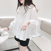 白色衬衫女设计感小众韩版宽松洋气宫廷花边，立领小个子娃娃衫上衣