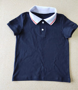 定制藏蓝色polo衫夏季薄学生，短袖男女童，翻领t恤校服上衣白领红杠