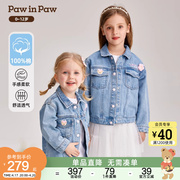 pawinpaw卡通小熊童装，24春季女宝花朵，装饰可爱童趣牛仔外套
