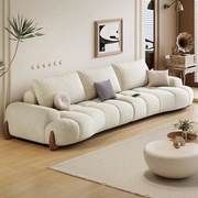 复古风现代简约客厅沙发布艺，小户型奶油风弧形，极简猫抓布沙发(布沙发)