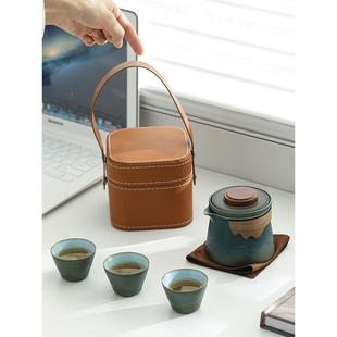 旅行茶具陶瓷茶具套装，便携式茶具快客杯一壶三杯，车载伴手定制