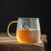 加厚耐高温日式锤纹玻璃，绿茶杯简约清新家用带把水杯子创意