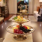 欧式水果盘客厅茶几摆件软装饰品玻璃双层果盘创意奢华干果盆家用