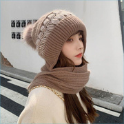 女士围巾时尚秋冬帽子耳罩，风雪围脖一体帽，毛线针织套帽保暖护耳帽