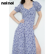 nolnol法式复古设计感小众小碎花连衣裙泡泡袖茶歇裙子女夏季