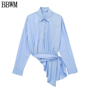 BBWM 欧美女装时尚百搭拼接不规则条纹衬衫 3067059