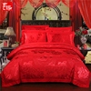 喜嫁床上用品大红色结婚四件套纯棉贡缎提花，婚庆床单被套床品整套