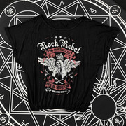 摇滚暗黑哥特圆领女士短袖蝙蝠衫T恤骷髅印花重金属莫代尔亚文化