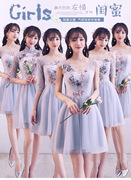 伴娘服2023韩版夏季灰色短款伴娘团礼服姐妹，裙显瘦毕业连衣裙