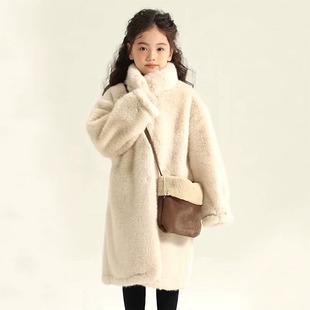 女童冬装长款仿皮草童装大衣，儿童保暖加厚皮毛一体毛毛水貂绒外套