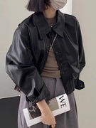 美式复古黑色pu皮衣，外套女秋季2023设计感小个子短款机车夹克
