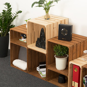 镂空实木格子书柜简易组合收纳木箱架子创意床头柜书架落地置物架