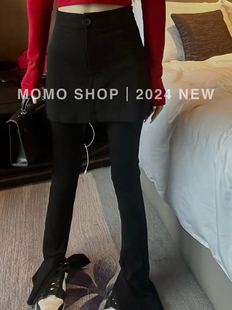 韩版2024年春季时髦设计感小众假两件叠穿西装休闲半身裤裙女