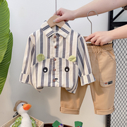 童装男童长袖格子衬衫，2023春装洋气宝宝，1-3-4岁衬衣套装韩版