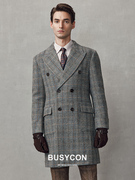 双排扣男士大衣羊毛厚款英伦风格子复古粗花呢外套高级感男风衣