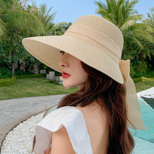 夏天沙滩草帽子女韩版潮海边大帽檐防晒遮阳太阳，度假百搭大沿凉帽