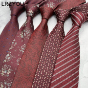 新郎结婚领带男酒红色，时尚潮流花型高品，色织提花领呔tie