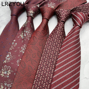 新郎结婚领带男酒红色，时尚潮流花型，高品色织提花领呔tie