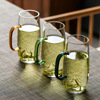 绿茶杯彩色把手玻璃杯家用透明玻璃泡茶喝水杯子 颜值简约层杯
