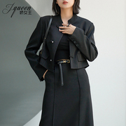 西装外套女春秋季短款小个子，显瘦设计感气质长袖黑色新中式外套