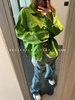 韩国2024春季女装，显白荧光草绿色帅气宽松大码牛仔外套