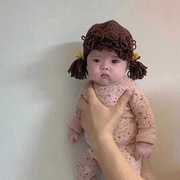 秋冬款女宝宝帽子可爱超萌假发，婴儿帽女童，手工针织毛线帽