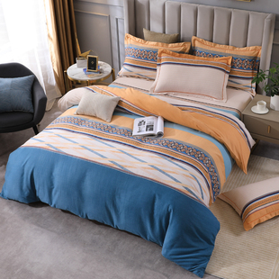 简约全棉磨毛四件套纯棉加厚秋冬保暖双人床单被套1.5m1.8米床品