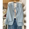 浅蓝色西装外套女2022春季高级设计感小众，韩版宽松气质小西服