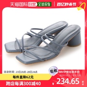 日本直邮menue女士凉鞋灰蓝色，方头细带高跟，简约大气时尚皮革