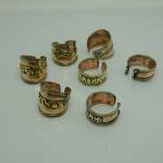 民族风西藏饰品 手工古朴粗放风宽六字真言三色铜戒指 指环 礼物