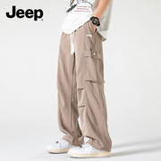 jeep吉普工装裤子男士春秋季宽松直筒多口袋，运动春夏男款休闲长裤
