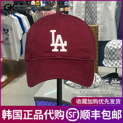 韩国mlb帽子2023la标酒红软顶鸭舌帽男女防晒大标棒球帽cp66