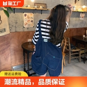 减龄气质设计感牛仔背带，短裤女夏季薄款大码小个子，韩版宽松连体裤