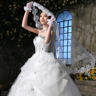 新娘头纱时尚蕾丝白色花边香槟色头纱头饰婚纱礼服配饰配件价