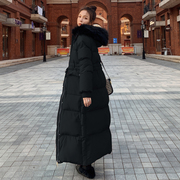香港潮牌流行宽松中长款羽绒棉服女2023冬女装红色大毛领外套
