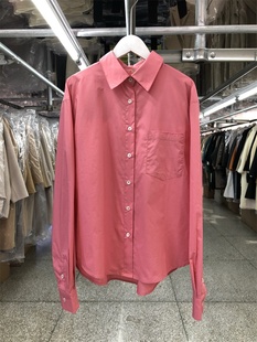 玫粉色衬衫女设计感小众23年早春韩版宽松棉质，长袖纯色衬衣