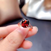大克拉石榴石戒指，女925纯银天然红宝石戒指，18k玫瑰金镶本命年礼物