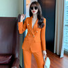 2023春秋西服套装女橙色高级感时尚气质职业英伦风西装两件套