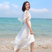 白色真丝连衣裙女仙气质显瘦双绉，杭州桑蚕丝波，西米亚纱裙长款超仙
