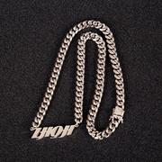 订制8mm宽嘻哈名字刻字古巴项链不锈钢个性男女吊坠字母锁骨链潮
