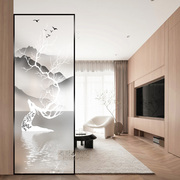 新中式麋鹿彩绘艺术玻璃屏风客厅隔断墙酒柜磨砂透光双面入户玄关