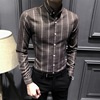 春秋条纹男士衬衫韩版修身个性青年，长袖衬衣时尚潮流休闲上衣