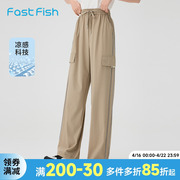 快鱼美式复古工装裤女款2024年夏季显瘦显高弹力束脚休闲裤子