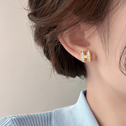 韩国微镶字母h耳钉，女纯银小众设计高级感耳饰2024年耳环