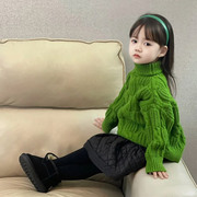女宝宝绿色毛衣女童毛线衣(毛线衣)2023冬装0-8岁儿童麻花毛线衣(毛线衣)套头