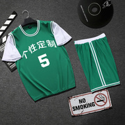 假两件篮球服男套装女生儿童篮球球衣上衣半袖有袖定制绿色卫衣夏