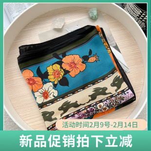 2023复古油画小方巾女薄丝巾，春秋韩国装饰百搭空姐职业领巾70
